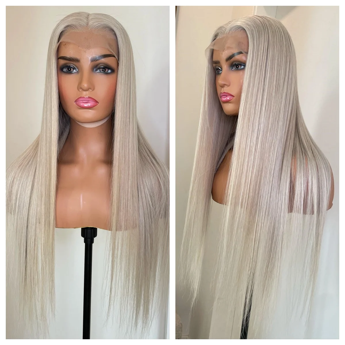 

13×4 Transparent Synthetic Lace Front wig Long Silky Straight For Women Cosplay Platinum Blonde Glueless Wig Natural Hairline