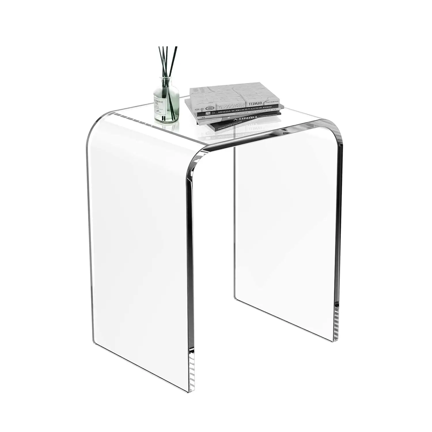 End Table, Clear Lucite Coffee Table With Waterfall Edges, Contemporary Square Nightstand And Side Table