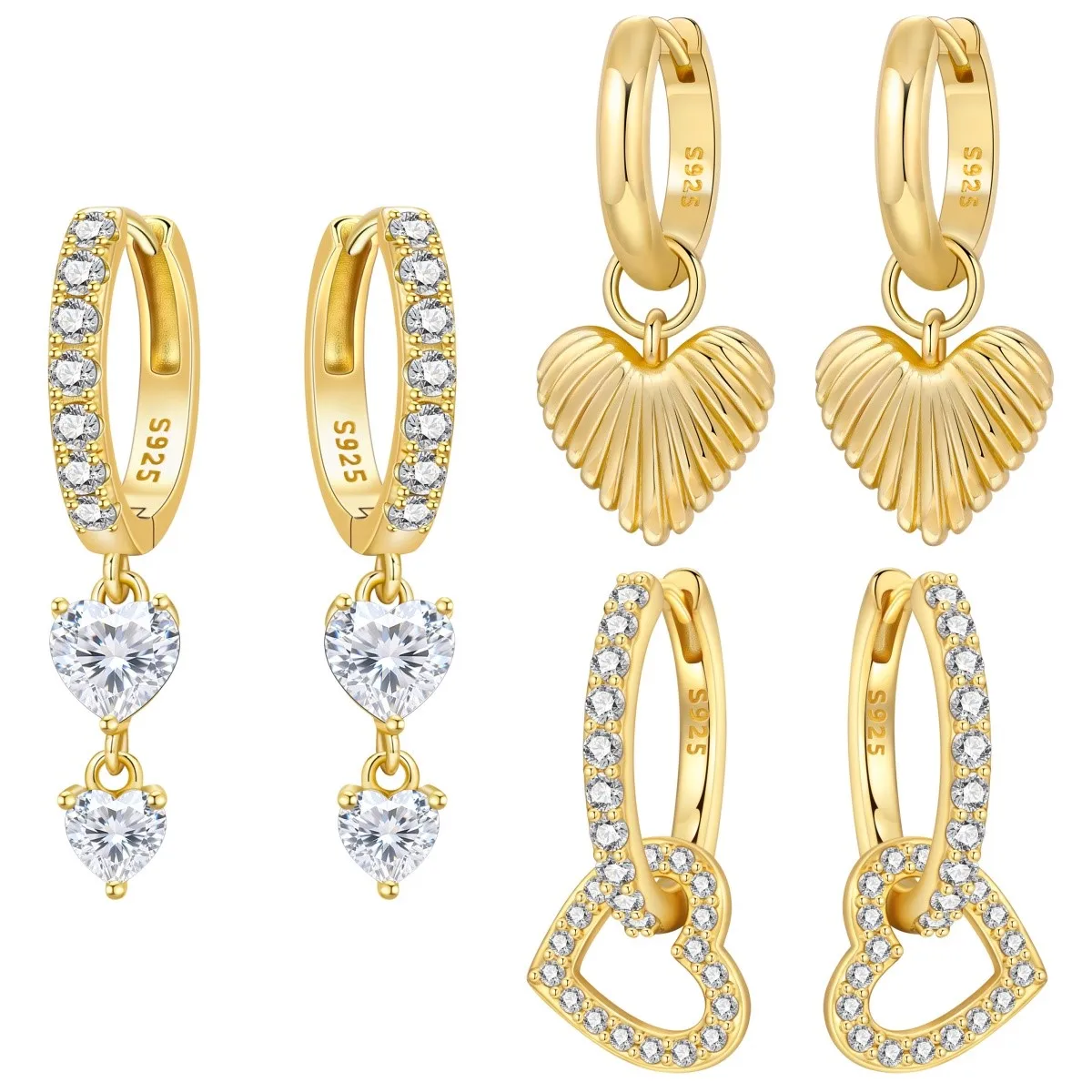 

Orstarry S925 Sterling Silver Earrings Exquisite Love Heart Earrings 18K Gold Plated For ﻿Valentine's Day Gift Mother's Day Gift