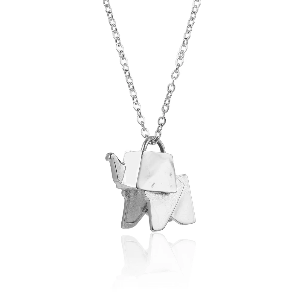 Stainless Steel Animal Little Elephant Pendant Necklace Women Kids Fashion Trendy Minimalist Origami Jewelry Gift