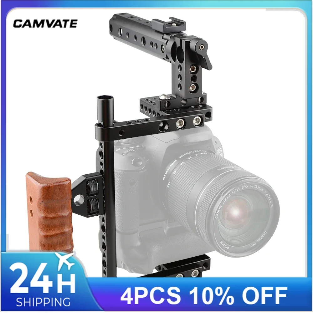 

CAMVATE Universal Camera Cage Rig With Wooden Handle Grip& Top Handgrip& Shoe Mount For Canon Nikon Sony Panasonic Fujifilm X-T2