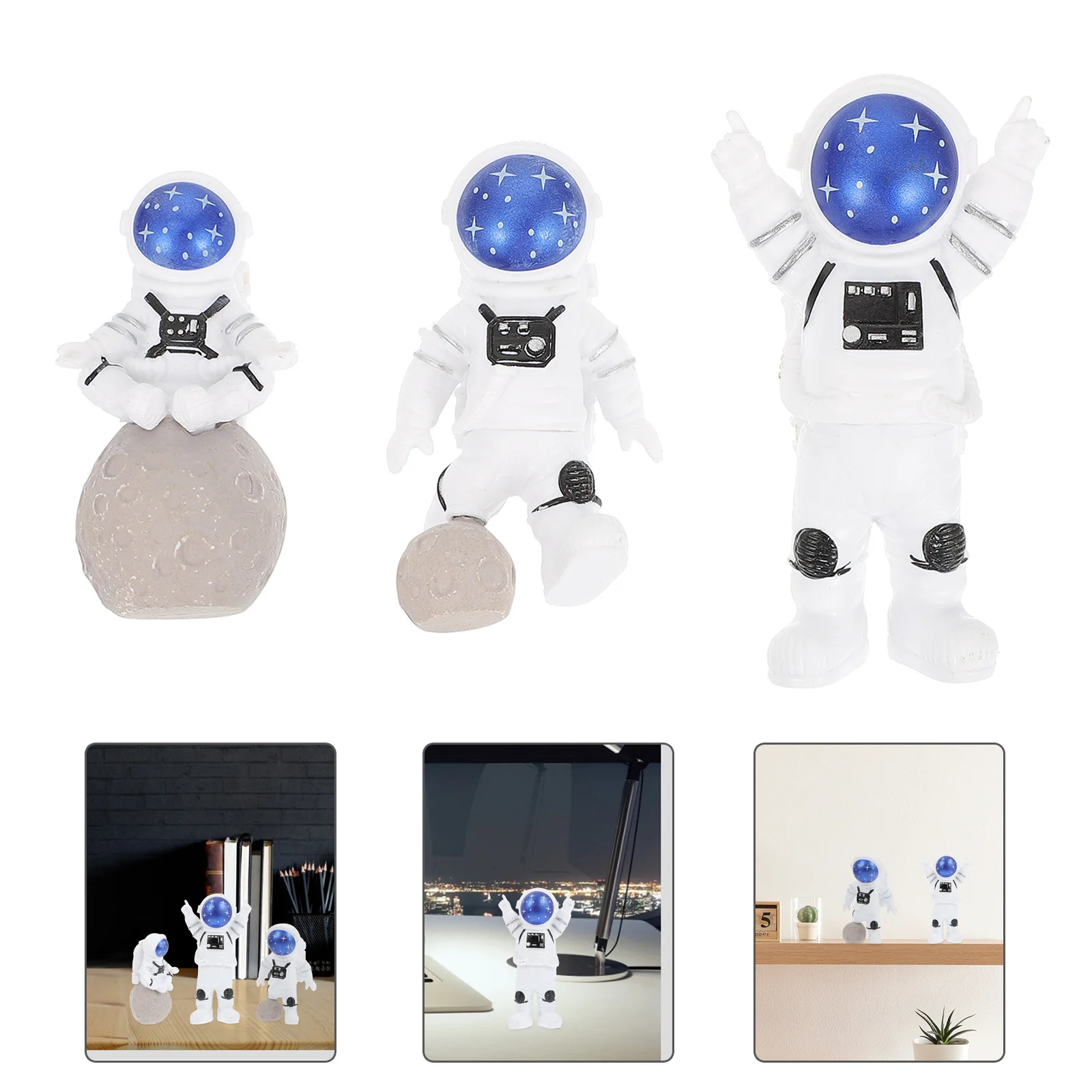 

3Pcs Colorful Resin Astronaut Decor Creative Desktop Ornament Space Theme Home Study Bathroom Decoration Accent