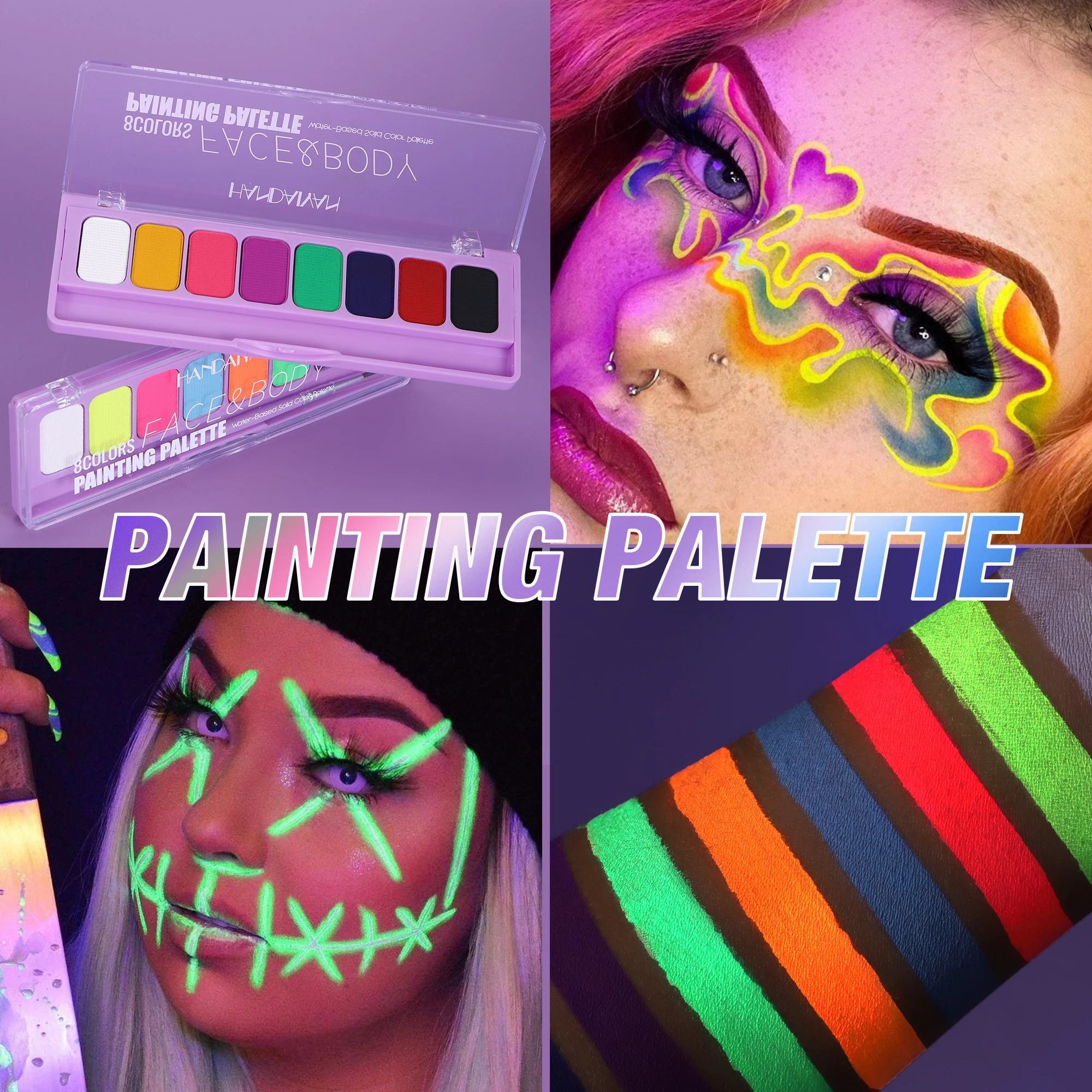 Juego de pintura corporal fluorescente de 10 colores, cosméticos faciales para fiesta de Halloween, maquillaje, pintura de neón no tóxica para festivales de música de Mardi Gras