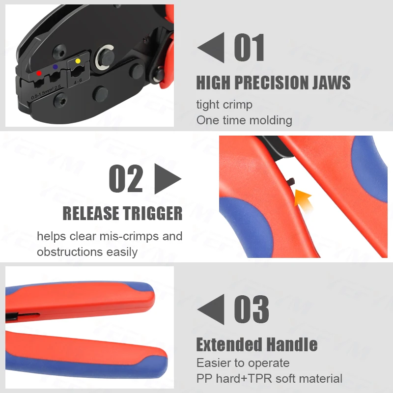 RV/SV/FDD/MDD Insulated Terminals & Connectors Crimping Tools LY-30J 22-10 AWG/0.5-6mm² Ratchet Electrical YEFYM Pliers