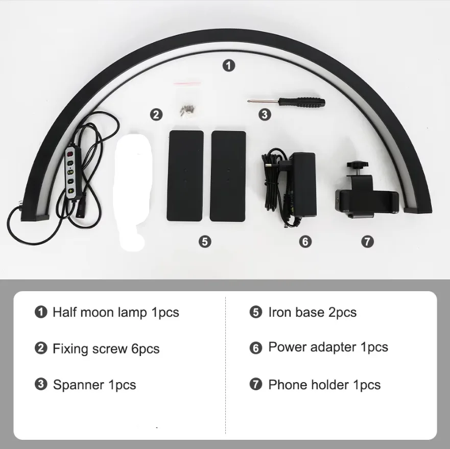 30in Nail Desk Lamp 39W 364Leds Light for Nails Aluminum Alloy Dimmable 3000K-6500K Half Moon Lamp for Lash Extensions Skincare