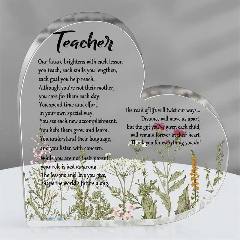 Ideal Teacher Keepsake Gifts - Heart Acrylic Paperweight with Message for Teachers Appreciation or Christmas Gifts