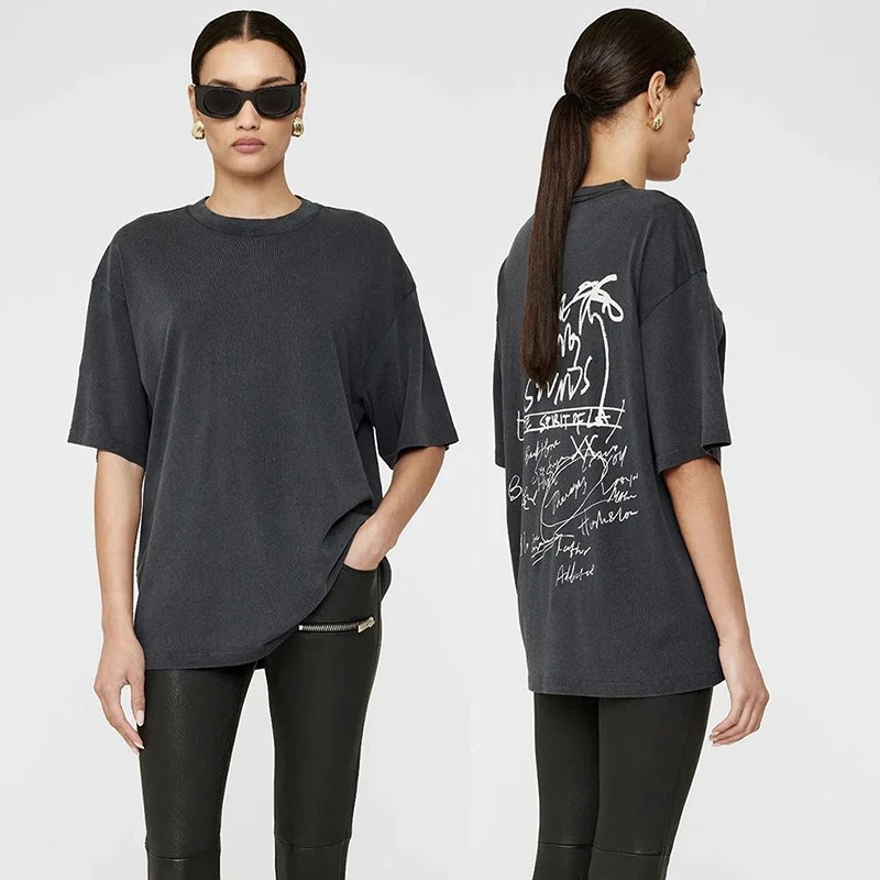 

Летняя североамериканская ниша AB с граффити и буквенным принтом, свободная и старая жареная цветная женская футболка с короткими рукавами для стирки воды