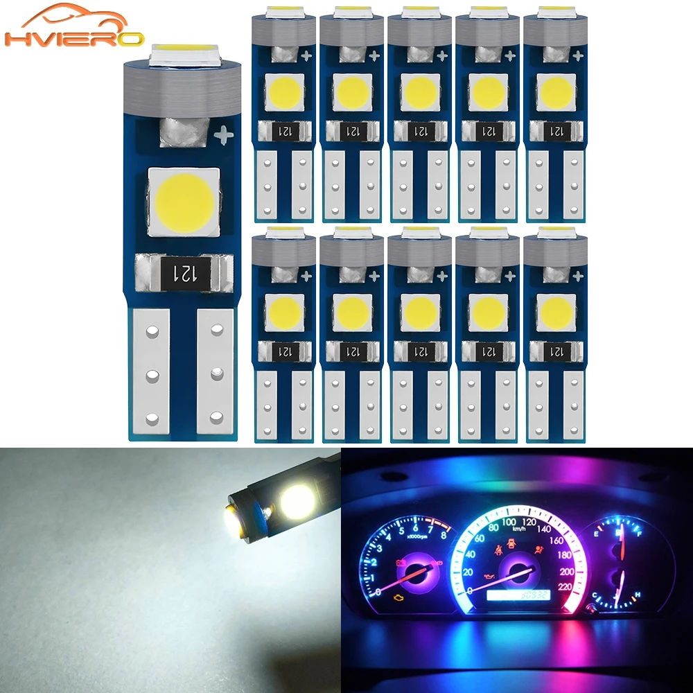 

2/10Pcs T5 3SMD Car Led Bulbs 12V W3W Led Canbus Cars Interior Lights Dashboard Warming Indicator Wedge Auto Instrument Lamps
