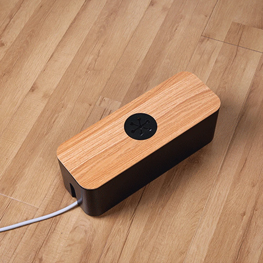 

Wooden Cable Storage Box Dustproof Charger Socket Organizer Desktop Charging Data Cable Storage Device