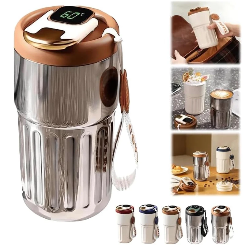 

410ml Insulated Travel Mug 316 Stainless Steel Coffee Cup Temperature Smart Display Keep Cold and Hot Insulated Water Bottle