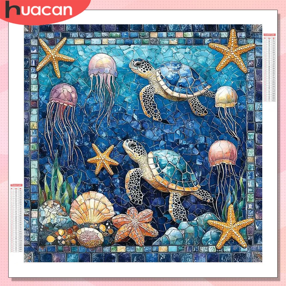 HUACAN Diamant-Mosaik Neue Kollektion Schildkröte Meerestier Diamantmalerei-Sets Seestern für Erwachsene Bild mit Strass-Steinen