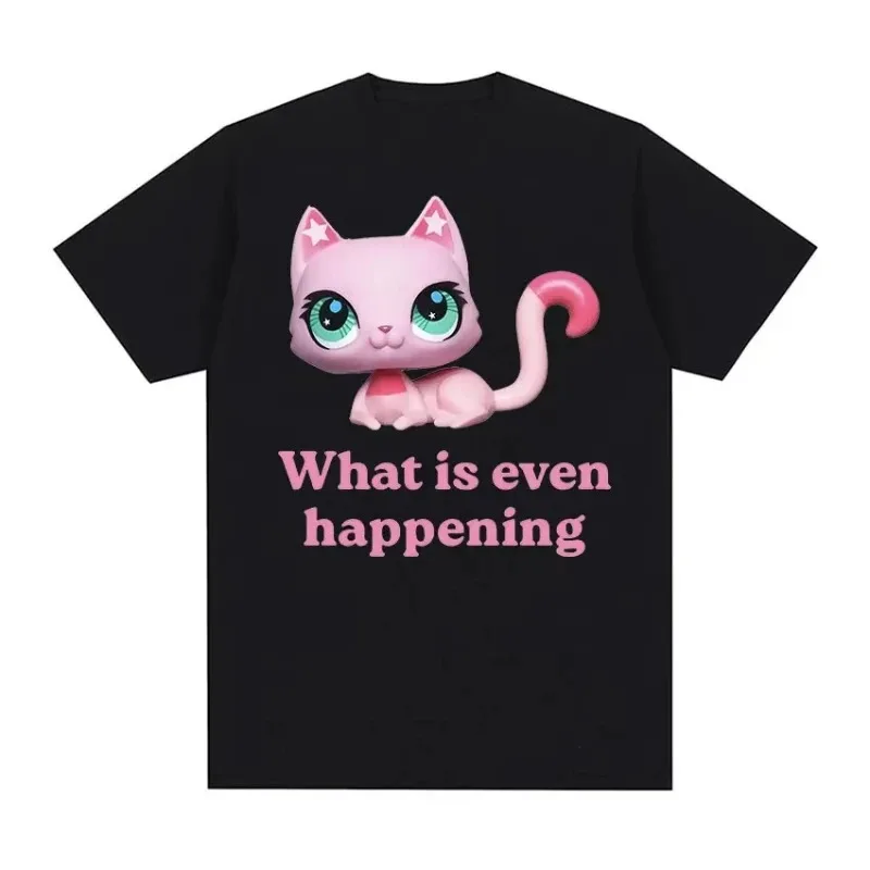 Funny Cat Meme T-Shirt, Wake Up Stop Pretending Print, Cute Graphic Short Sleeve, Unisex Casual Loose Pure Cotton Daily T-shirt