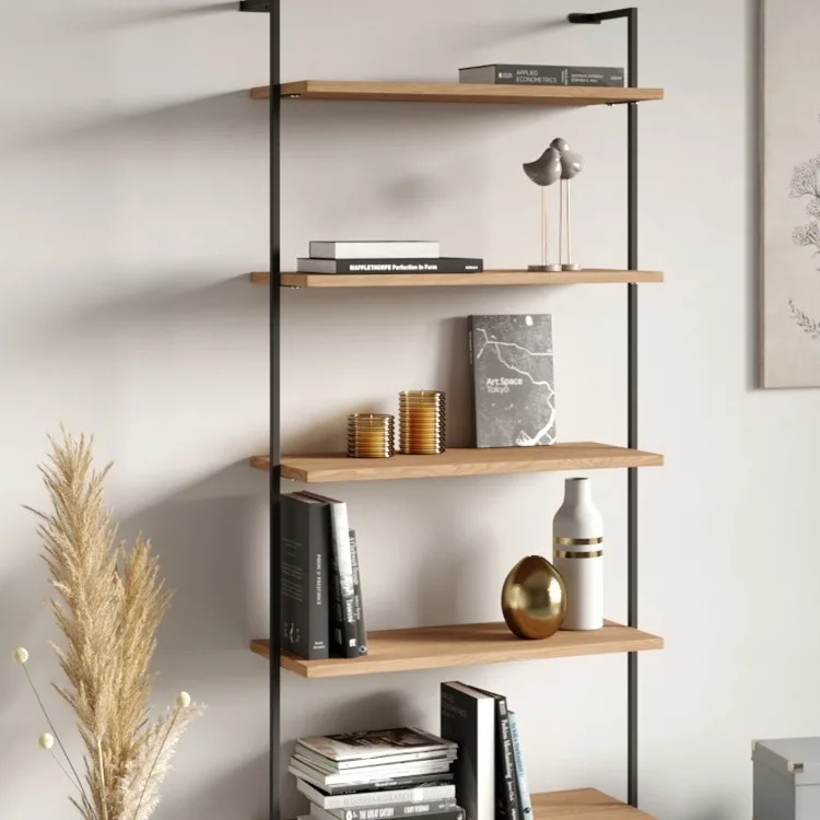 Nordic wrought iron bookshelf floor rack living room solid wood decorative rack multi-layer storage rack simple home display rac