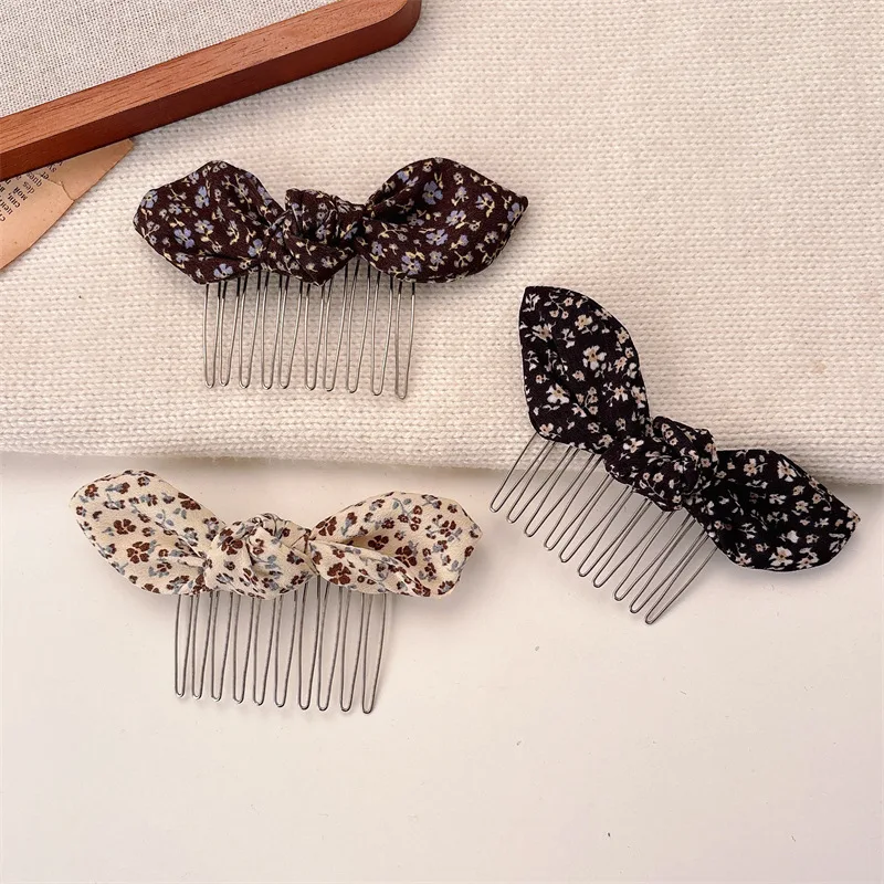 Korean New Girl Semi-broken Hair Finishing Comb Pastoral Floral Bow Hair Comb Mori Foreign Girl Ponytail Comb Card