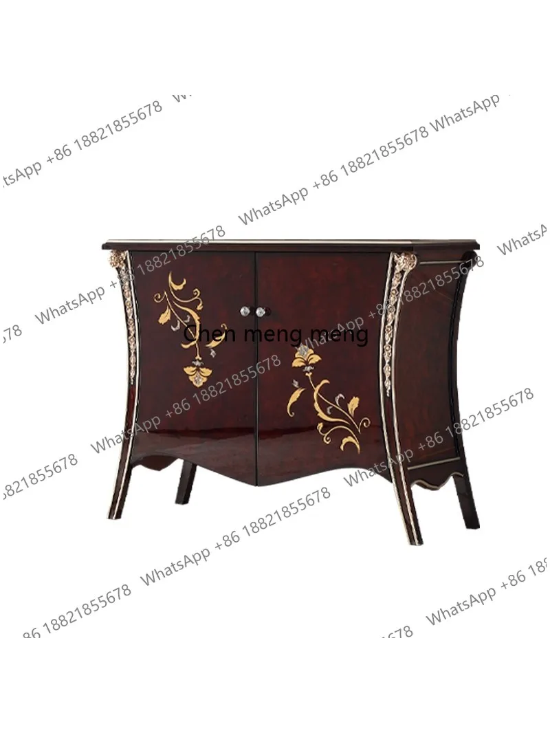 High-end custom villa furniture Autoine European neoclassical retro solid wood carving flower entrance cabinet