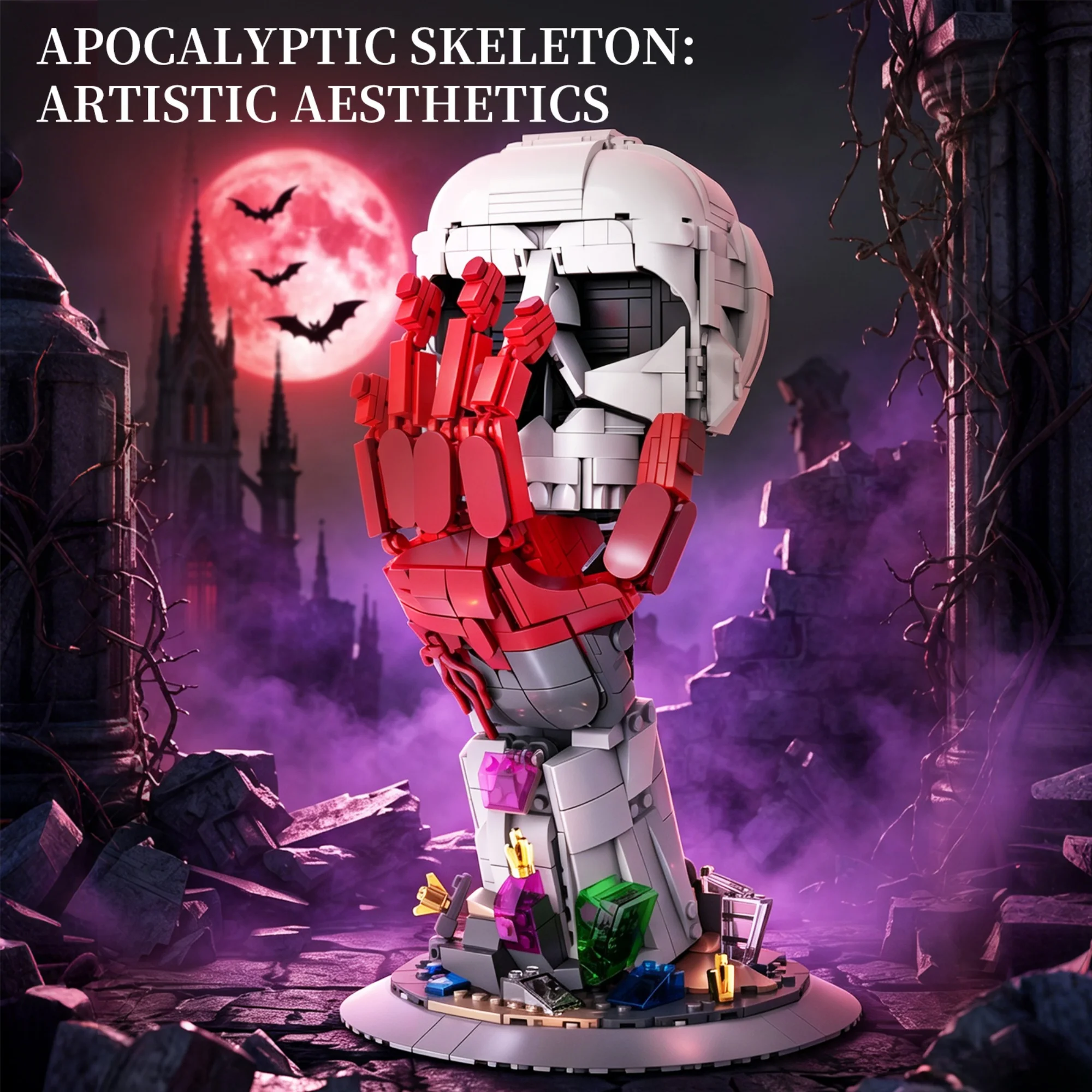 951pcs Skeleton Building Blocks Desktop Ornament Apocalypse Skeleton Dark Mechanical Life Form Model Bricks Toys for Adults Gift