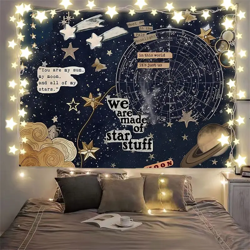 VIKAMA Cosmos Planets Quote Poster Horizontal Tapestry Wall Hanging for Apartment Cozy Aesthetic Elegant Stylish Home Decor