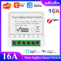 16A Tuya Mini Zigbee Smart Switch Module Support Two-Way Control Smart Life App Remote Control Work With Alexa Google Voice