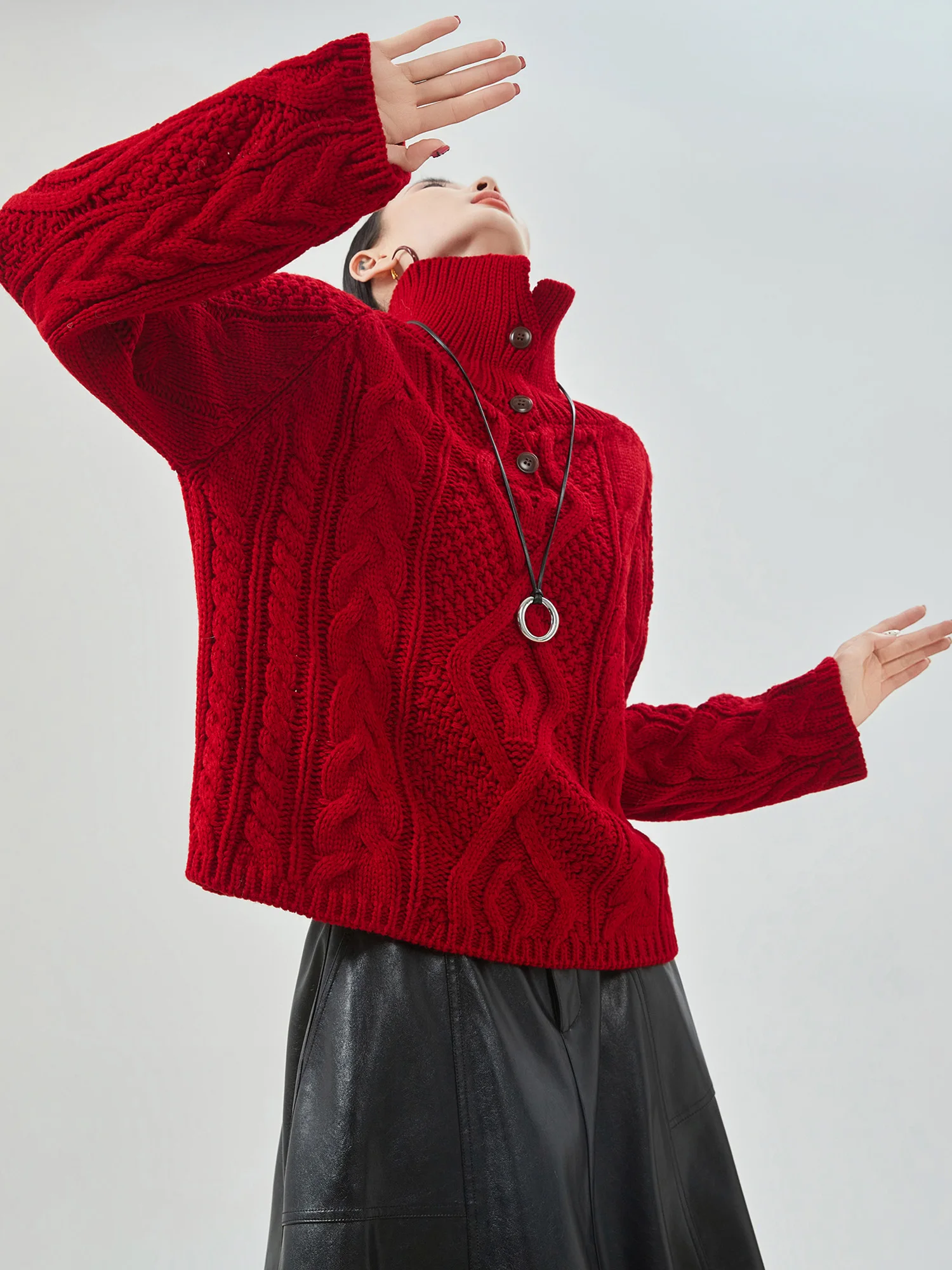 

Красный ретро-свитер с бахромой и высоким воротником, женский, модный, весенний, для повседневной носки, свободного кроя, из полиэфирного волокна, с длинными рукавами