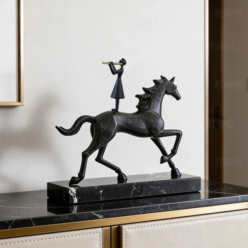 Metal Creative Miniatures Italian Minimalist Luxury Miniatures Horse Marble Pedestal Figurines Business Decoration Crafts