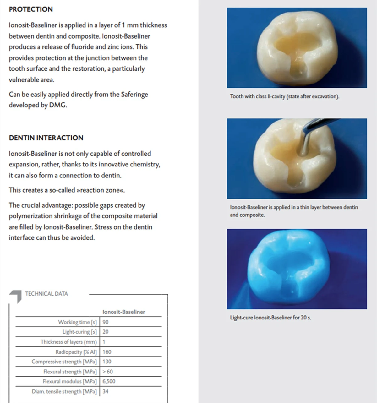 Base Dental Ionosit Baseliner 0,33 g/Pc, Material de limado, protección de restauración compuesta, Base de Ionómetro de curado ligero