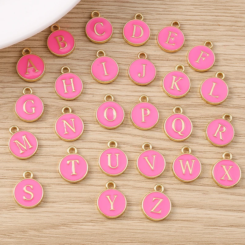 10 Stück niedliche, doppelseitige Buchstabenanhänger aus Emaille, Alphabet A-Z, zum Basteln von Schmuck, für Namens-Ohrringe, Halsketten und DIY-Bastelarbeiten. – Detail 29
