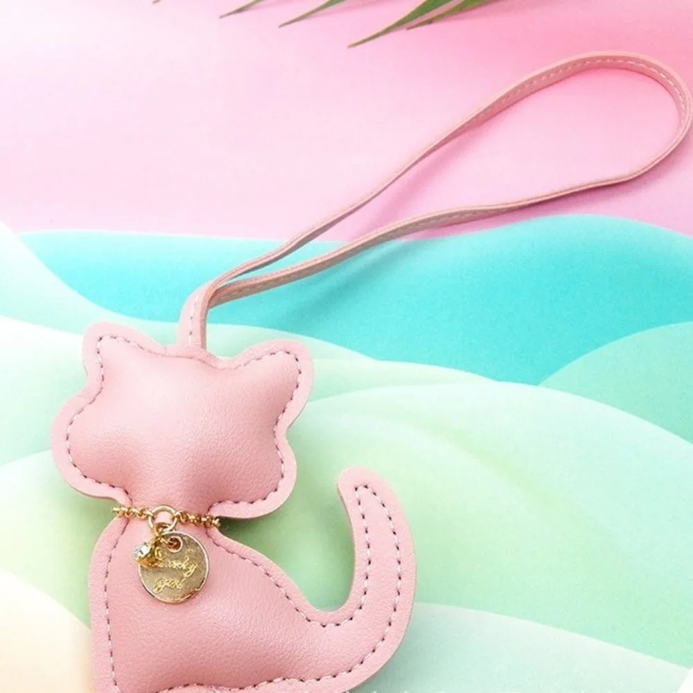 

Модный брелок с подвеской в виде кота из искусственной кожи, однотонный персонализированный брелок из кошачьей кожи для женщин, подвеска для сумки