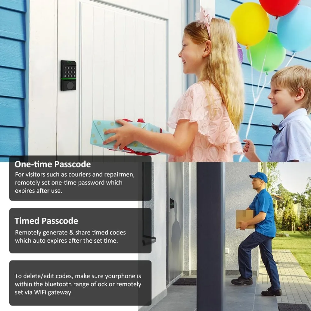 Smart Door Lock Set for Home,with Fingerprint Scanner, Keypad Entry, App Control, Black