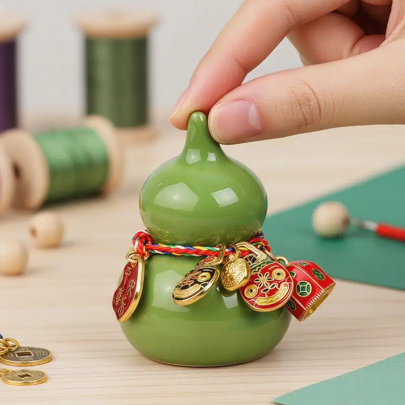 Mini Colorful Ceramic Gourd Ornament, Hulu Home Decor For Good Fortune, Wealth Luck And House Blessing, Auspicious Crafts Gift