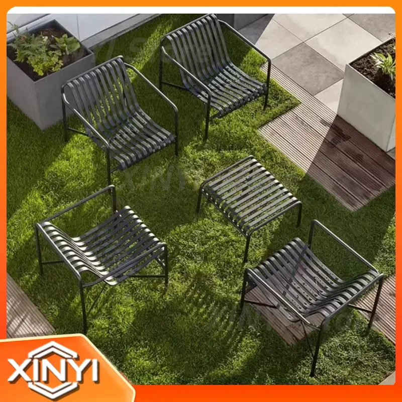 Modern Black Steel Outdoor Lounge Chair and Sofa Set for Courtyard Park Villa Patio Furniture Rust Resistant Durable Garden