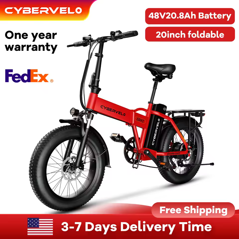 Cybervelo EK4 EK5 1000W peak foldable electric bike 28 MPH 80 miles removable battery fat tire off-road