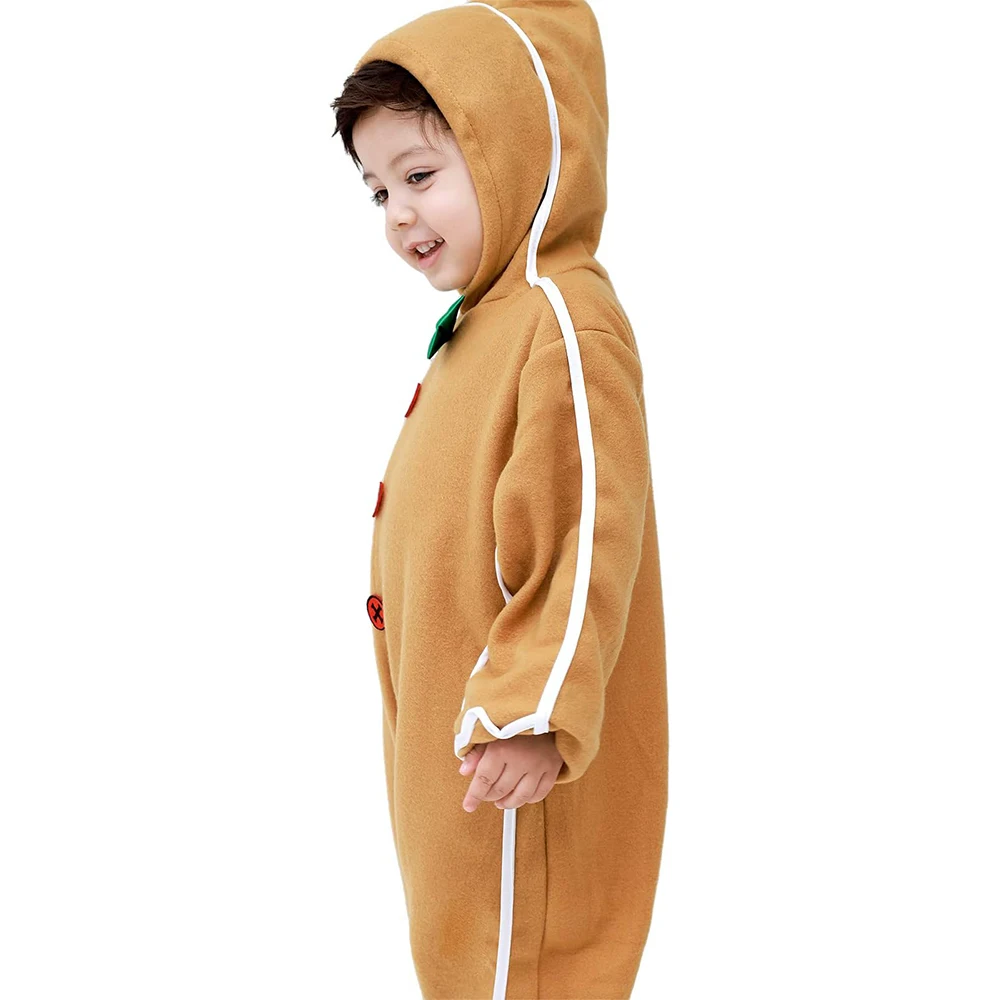 Xmas Gingerbread Man Kids Costume Cute Gingerbread Onesie Pajamas Kids Christmas Cosplay Party Novelty Clothing Holiday Gifts