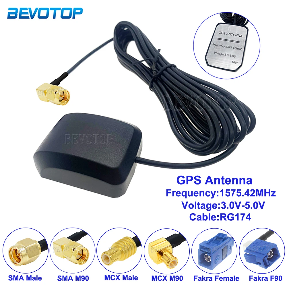 Antena GPS para Carro RG-174 com Conector SMA/MCX/MMCX/Fakra Macho/Fêmea, Cabo RG174, Antena Receptora GPS de 2M-7M
