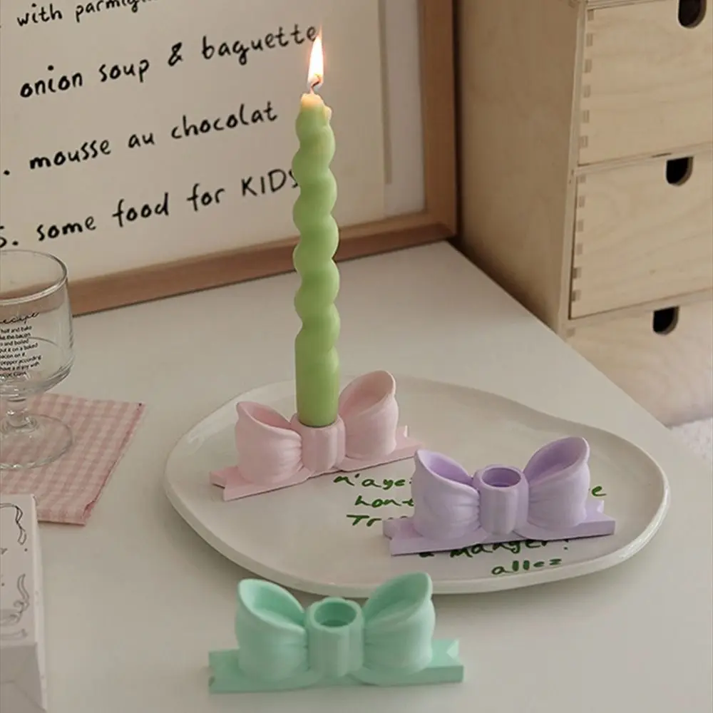 Ins Style Gypsum Bow Candle Holder Long Candle Candlestick Wedding Birthday Candlestick Party Home Decoration Photo Props