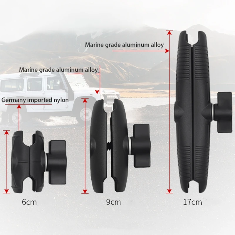 Brazo de aleación de aluminio de 17cm, brazo de doble toma con soporte de Base de bola de 1 pulgada, brazo de extensión de cámara de motocicleta