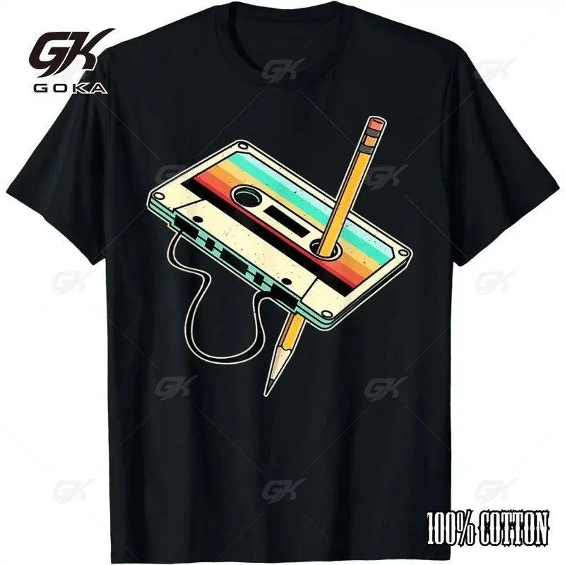 Cartridge Pencil Print T-shirt 80s Vintage Throwback Music Cotton T shirts Men Clothing Comfortable Oversized T-shirt Camisetas