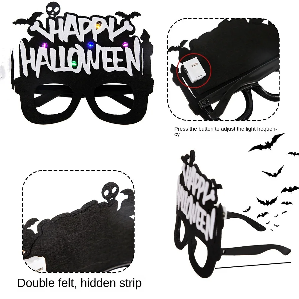 Cosplay Felt Pumpkin Glasses LED Button Batteries Halloween Luminous Glasses Skull Moon Halloween Eyewear Frame Outdoor