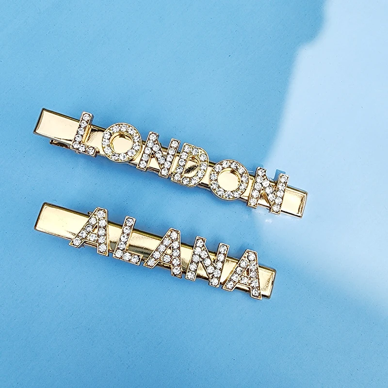 Unique Design Customized Hair Clips Rhinestone Name English Letters Hair Pins Hair Ornaments for Birthday Gift