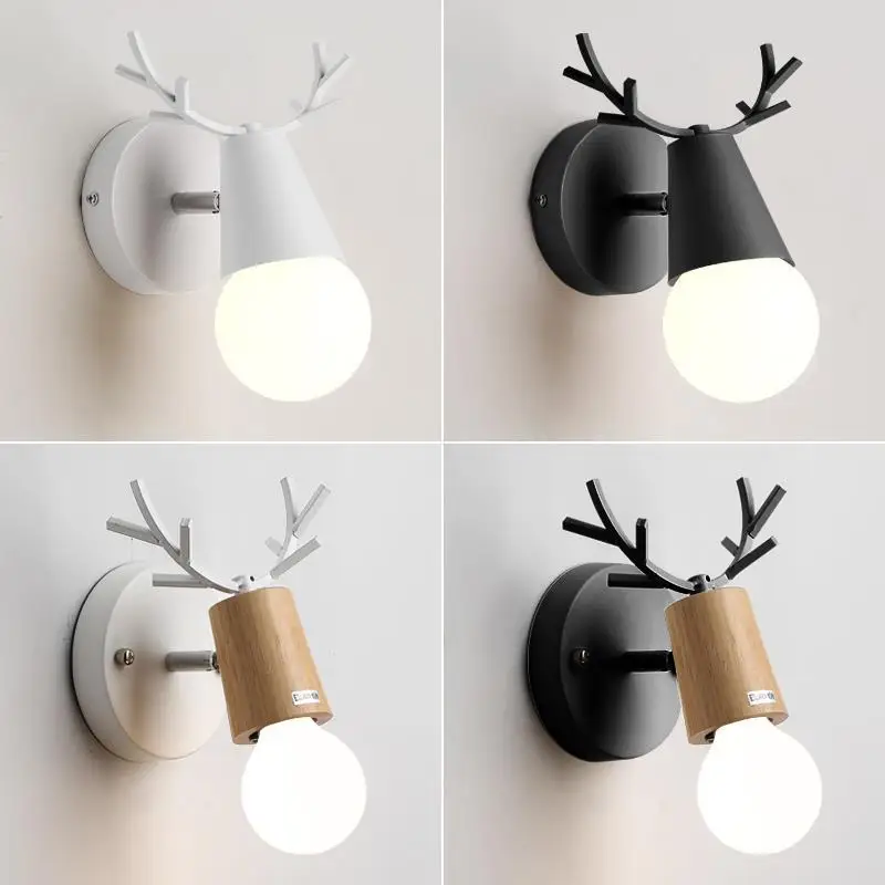 Homhi Children's Elk Antler Wandlampe Wooden Lamp Base Veilleuse Enfant Usb Light Cartoon Antlers HWL-058