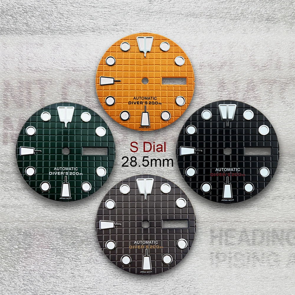 

28.5mm S Logo Waffle Dial Suitable For NH36/4R36 Movement C3 Green Luminous Dual Calendar Watch Modification Accessories