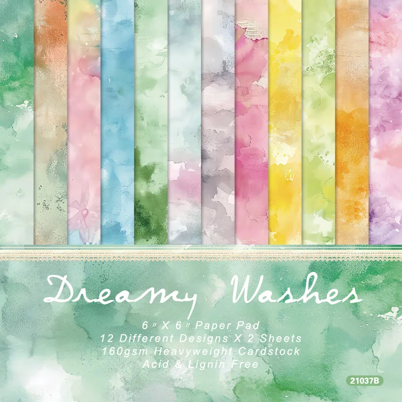 Dreamy Washes Watercolor Ink Blot Gradient Pattern 6x6 Scrapbook Paper Pad 24 Sheets Cardstock for Junk Journal Album Craft