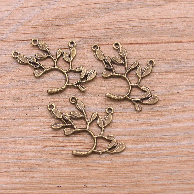 20Pcs 24*35MM 2 Color Retro Zinc Alloy Branches Porous Pendants Plant Connectors Linker For DIY Charm Jewelry Accessorie