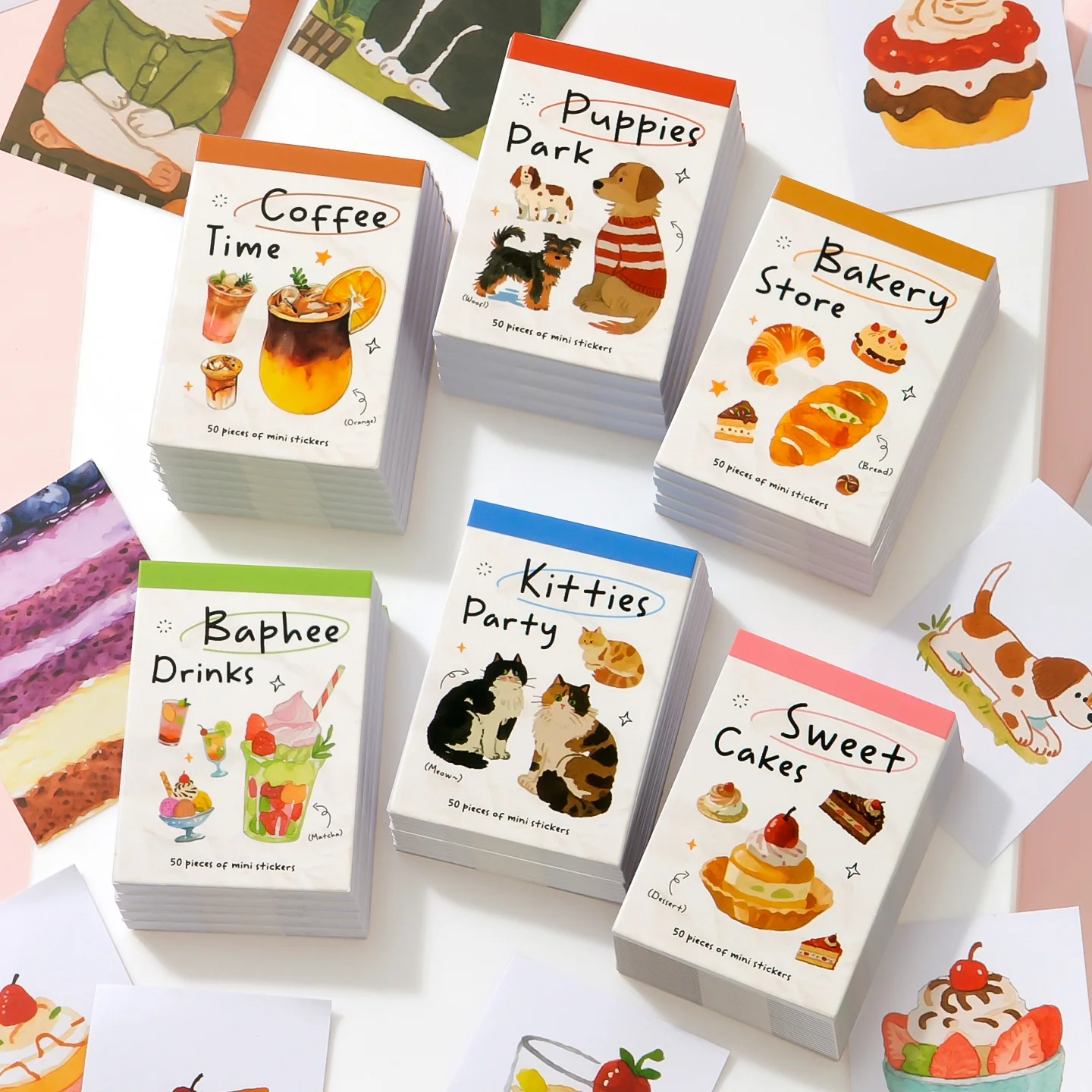 50 Stück Aquarell-Getränke-Kupferstich-Aufkleber, Sommer-Cocktail- und Dessert-Scrapbooking-Sticker