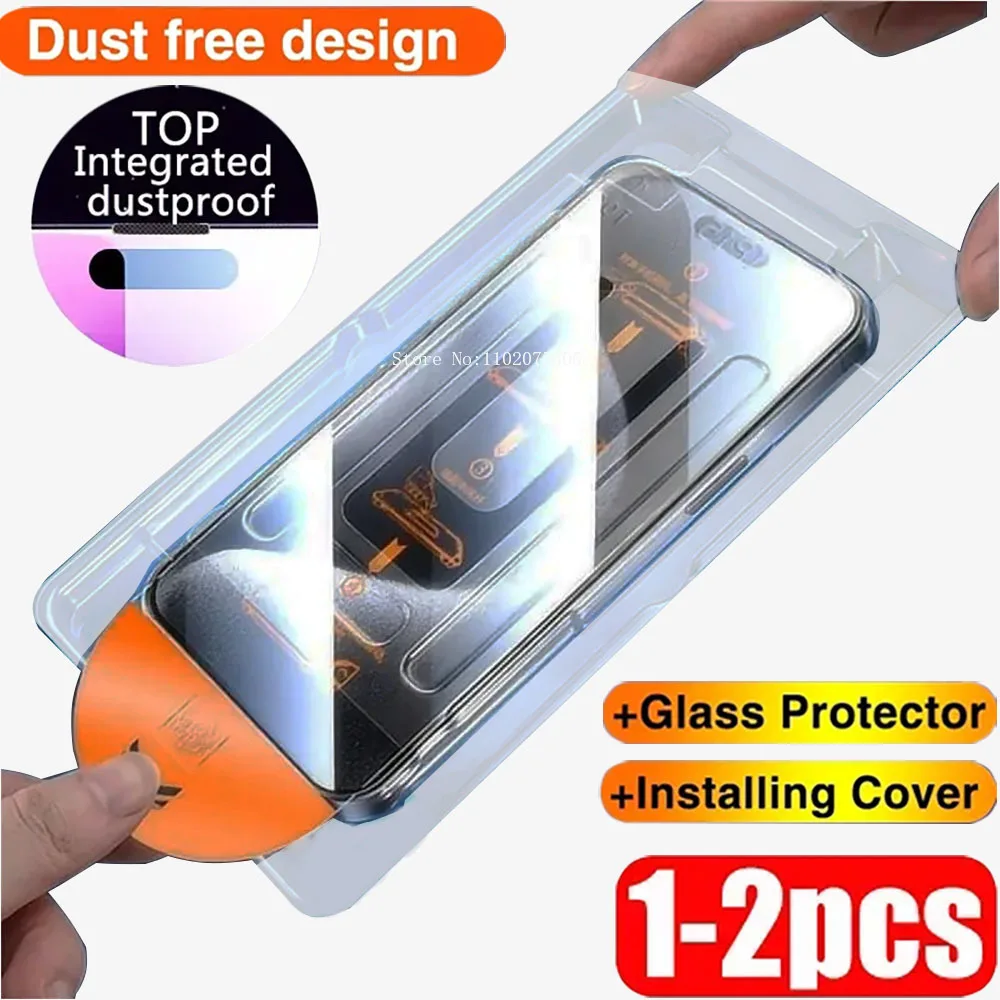 1/2 One-click installation Dust Free Glass For iPhone 15 13 12 11 14 Pro Max Mini Plus X XR Screen Protector For iPhone 15 Pro