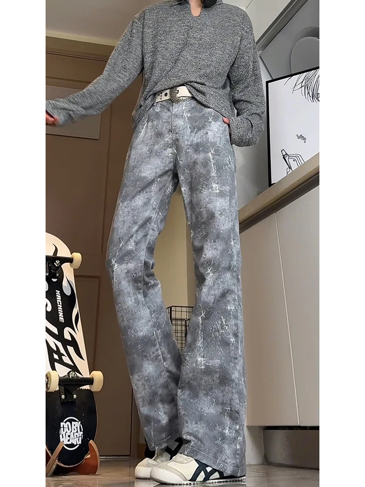 

American High Street Vibe Men's Jeans Autumn Winter Casual Retro Dir Denim Long Tall Workwear Loose Fit Jeans