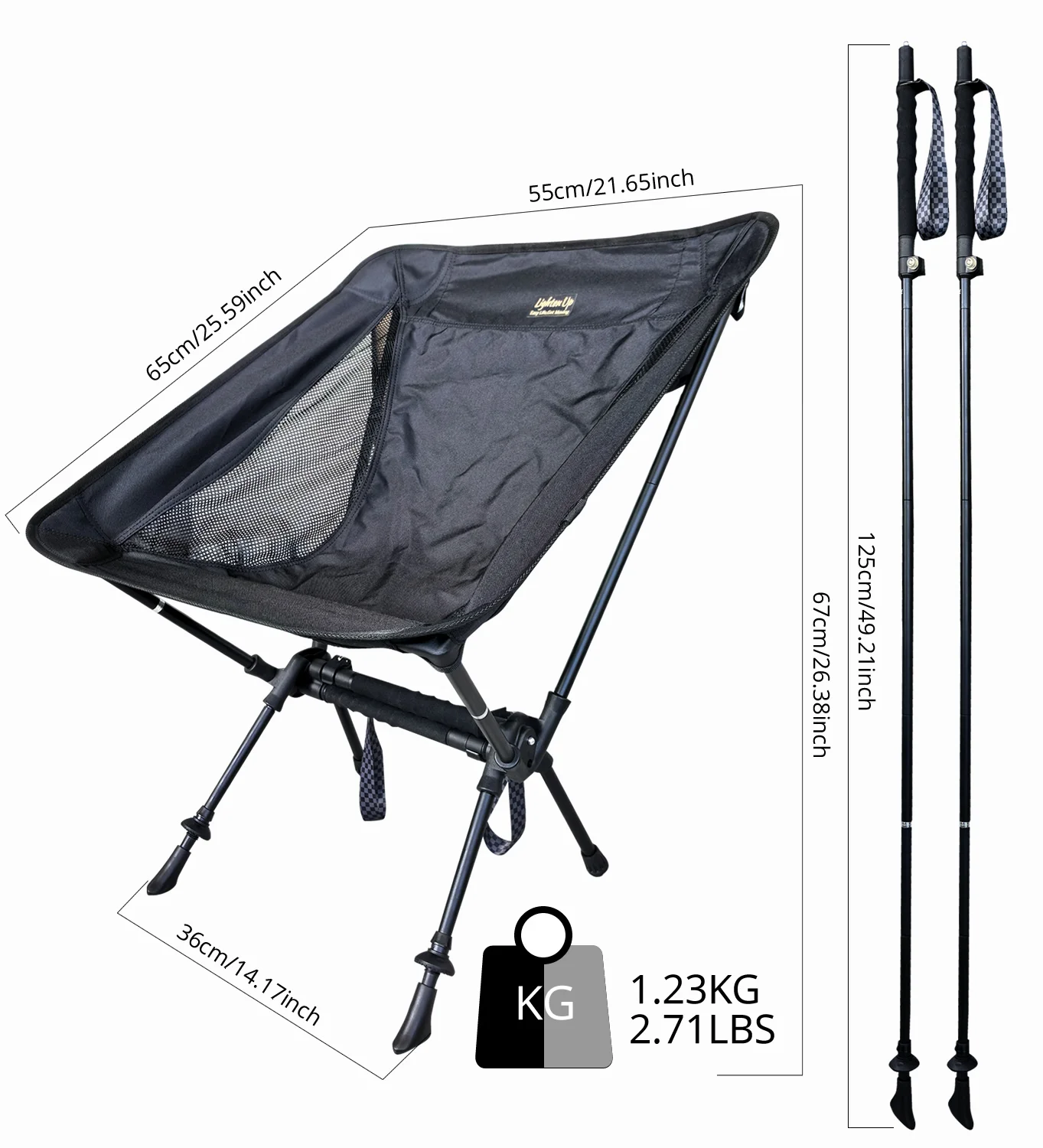 Aluminum Alloy Folding Hiking Stick&Oxford Cloth Chair Two In One with A Load-bearing Capacity Of 100kg Suitable For 160-195cm