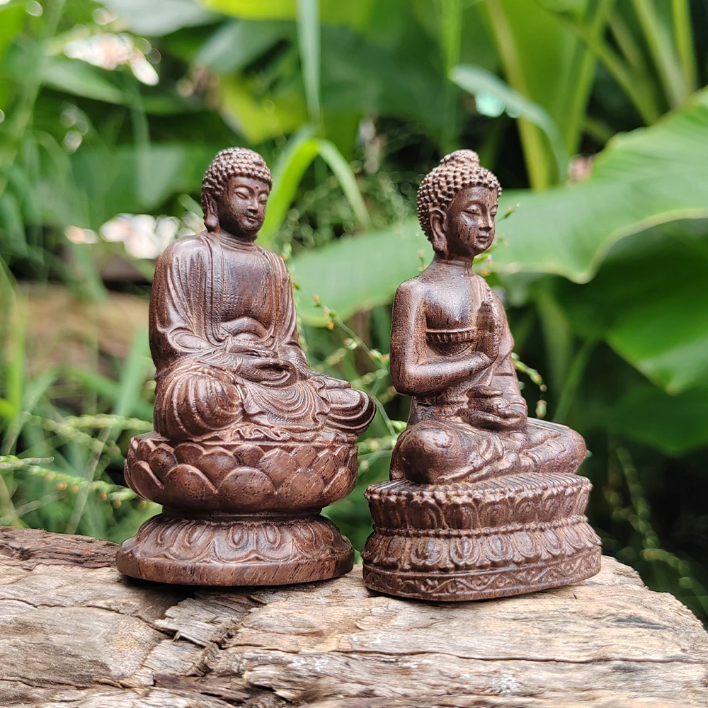 1Pcs 3.1inch Hand-Carved Wooden Buddha Statue, Chinese Style, Suitable for Home Decoration, Fireplace, Bedroom, Living Room, Office Display, Christmas, Halloween Decorations, Easter, Birthday Gifts, Statue Ornaments
