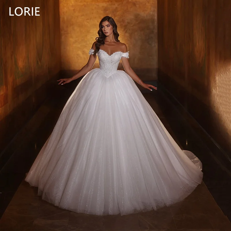 

LORIE Elegent A-Line Glitter Tulle vestidos de novia Sleeveless Spaghetti Strap Prom Gown Lace Up Wedding dress Customized