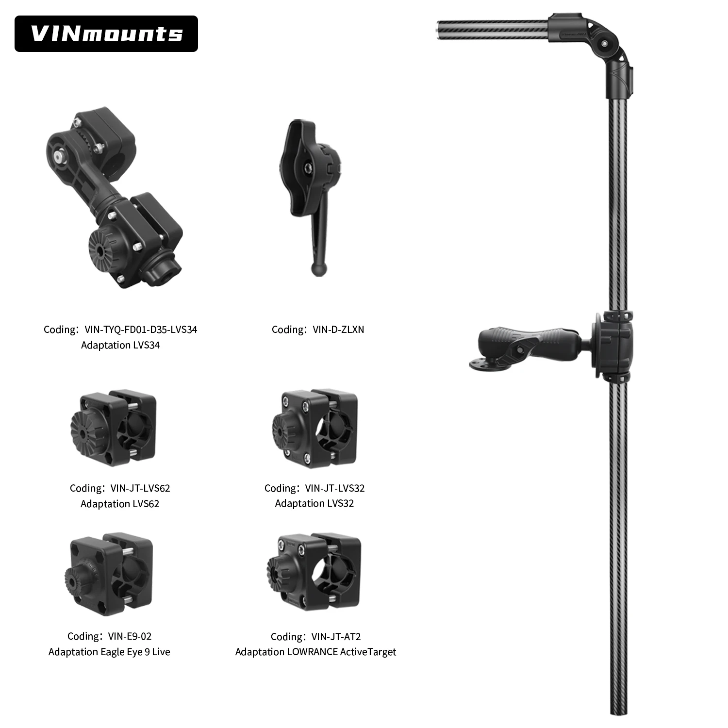 Carbon Fiber LiveScope Fish Finder Pole Mount with Adjustable Transducer Arm, for Garmin LVS34/32/62,Lowrance AT/E9,for Boats