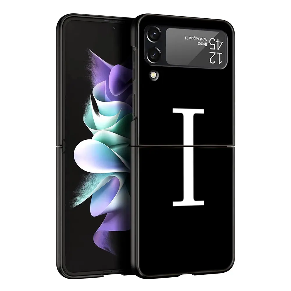 Phone Case For Samsung Galaxy Z Flip 3 4 5 Hard Black Folding PC Luxury For Samsung Z Flip3 Cover Initial Letter A Z Fashion